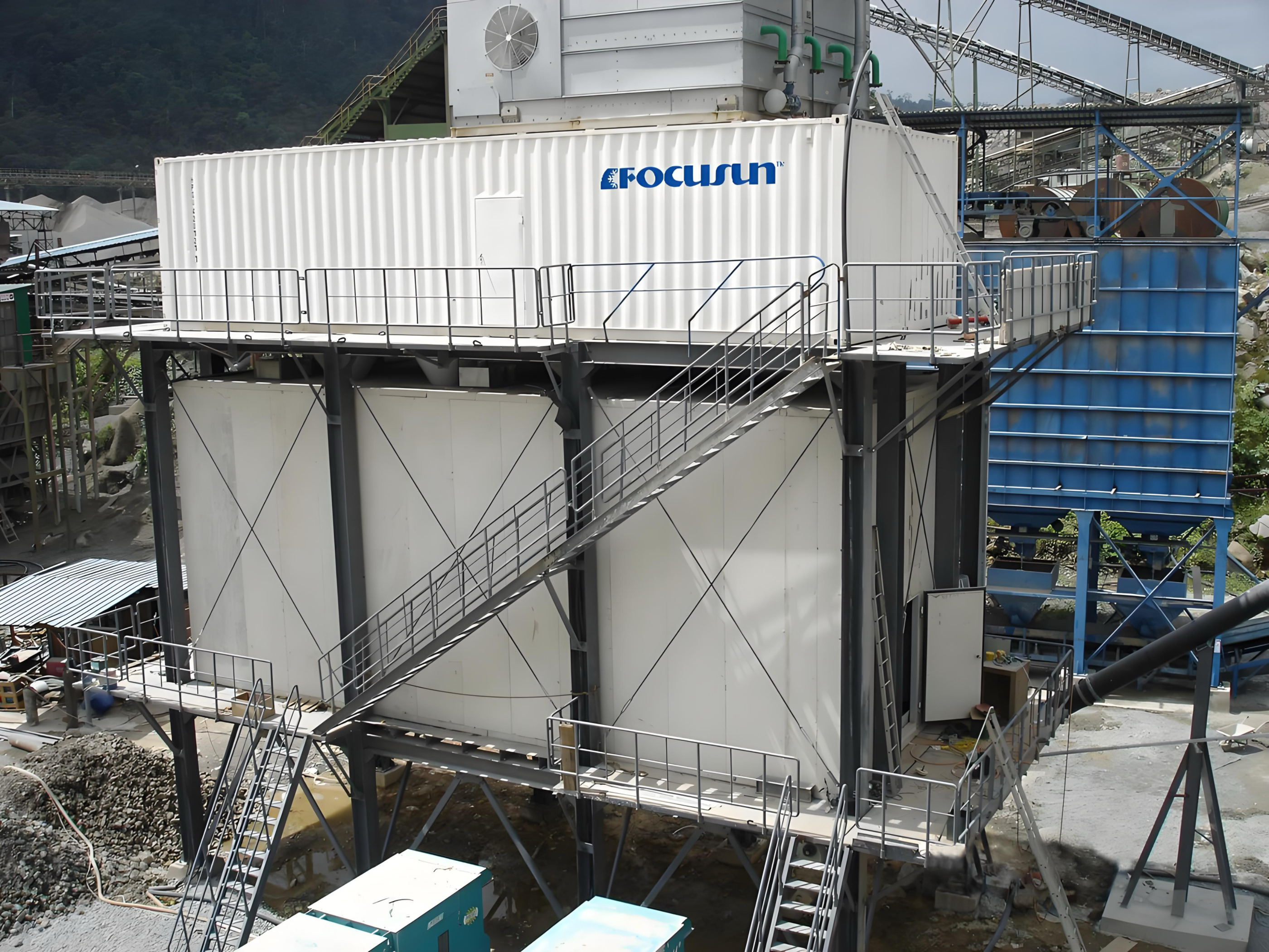 Plate ice used in concrete cooling process to control pouring temperature at construction site