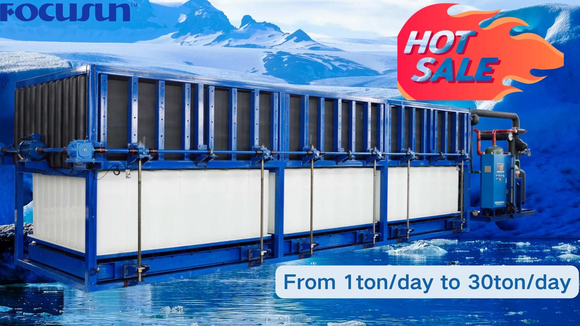 Industrial block ice machine for large-scale ice production and long-term cooling applications