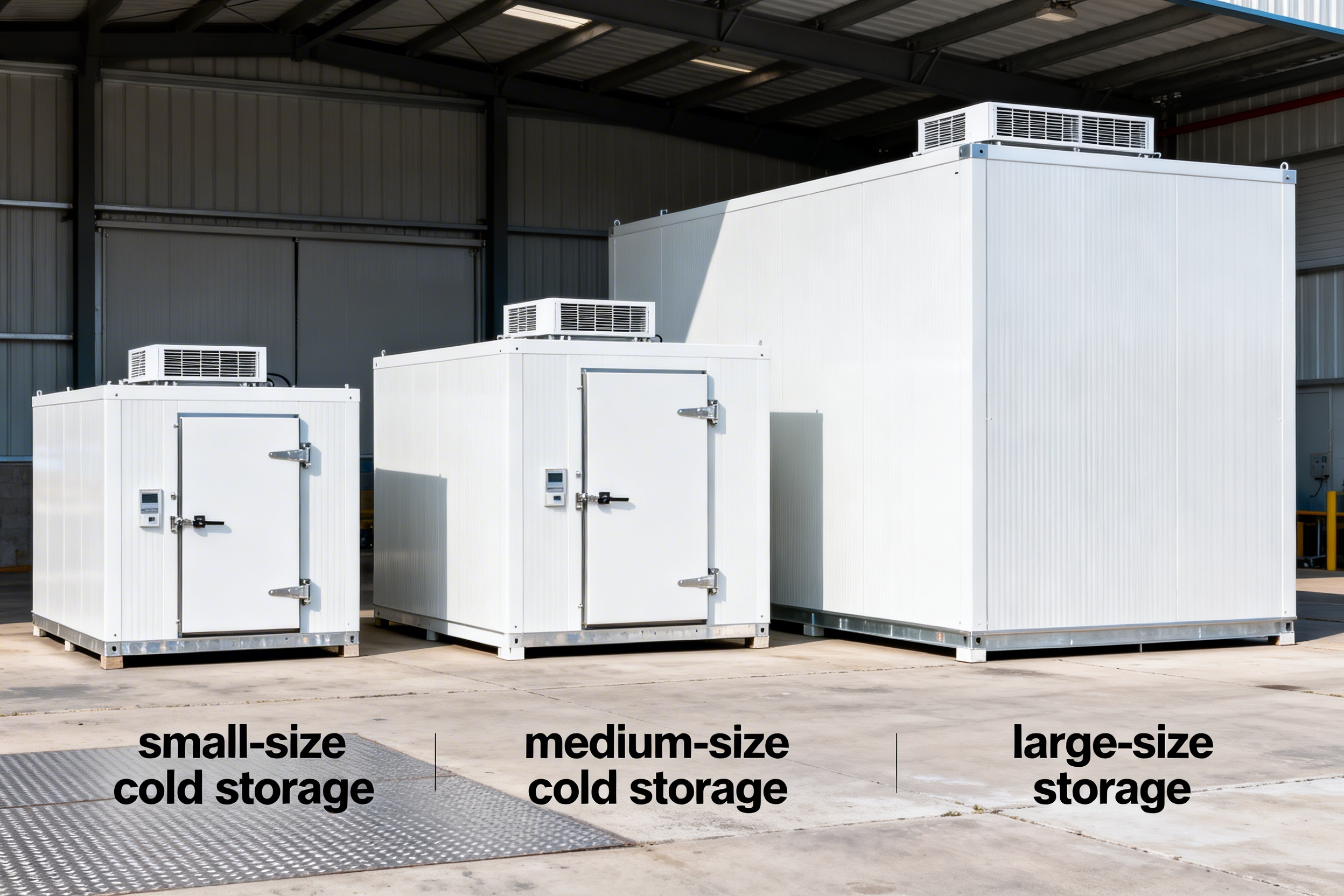 Small, medium, and large cold room specifications for industrial ice storage solutions