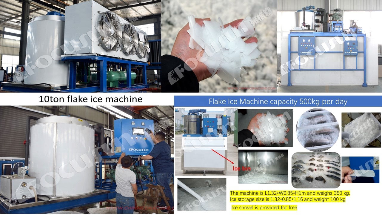 High-capacity flake ice machine for concrete cooling system and industrial construction applications
