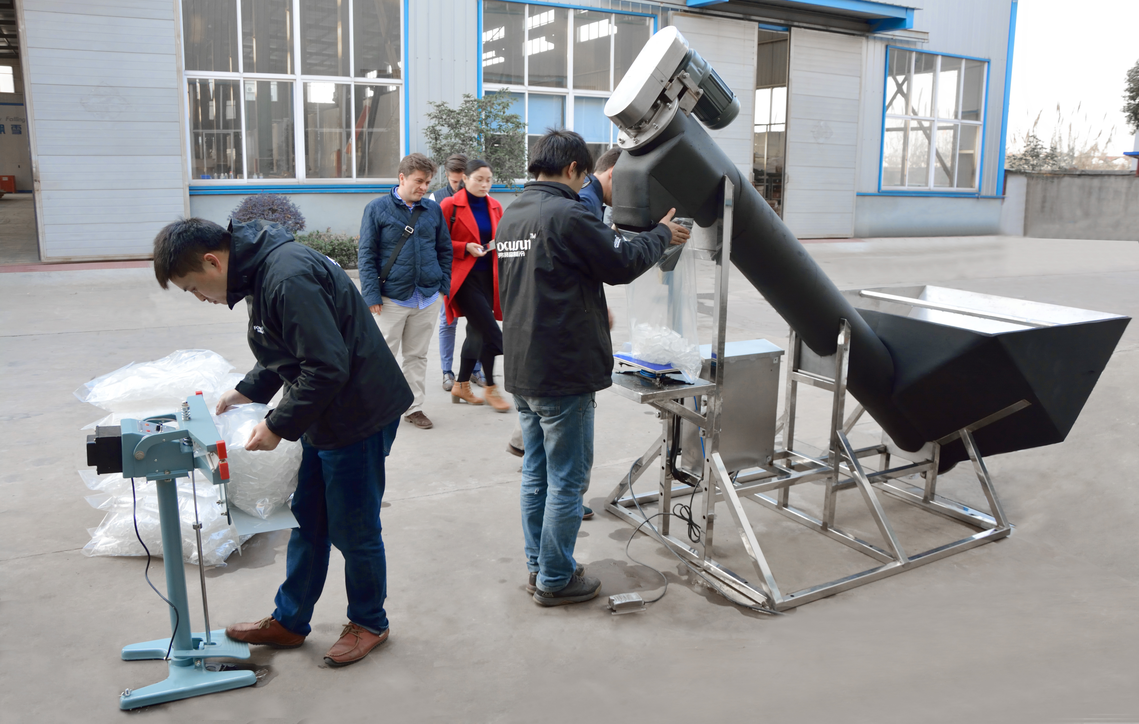 Semi-automatic ice packer designed for precise weighing and hygienic ice bag filling