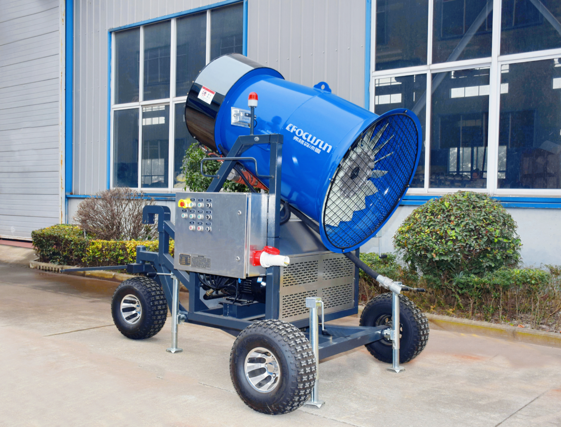 High-performance snow cannon equipment used for artificial snow production in ski resorts