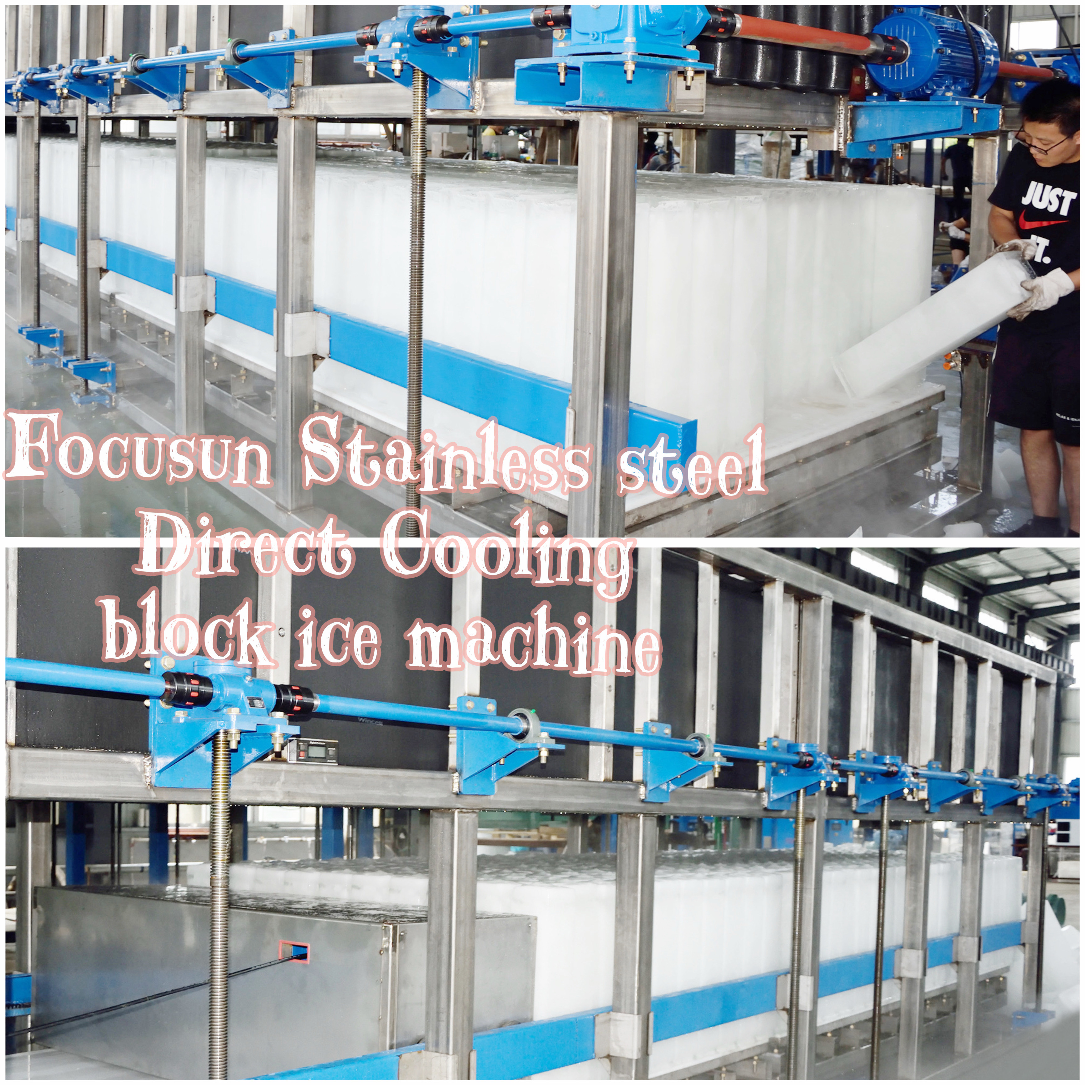 Food-grade stainless steel block ice machine with durable industrial design