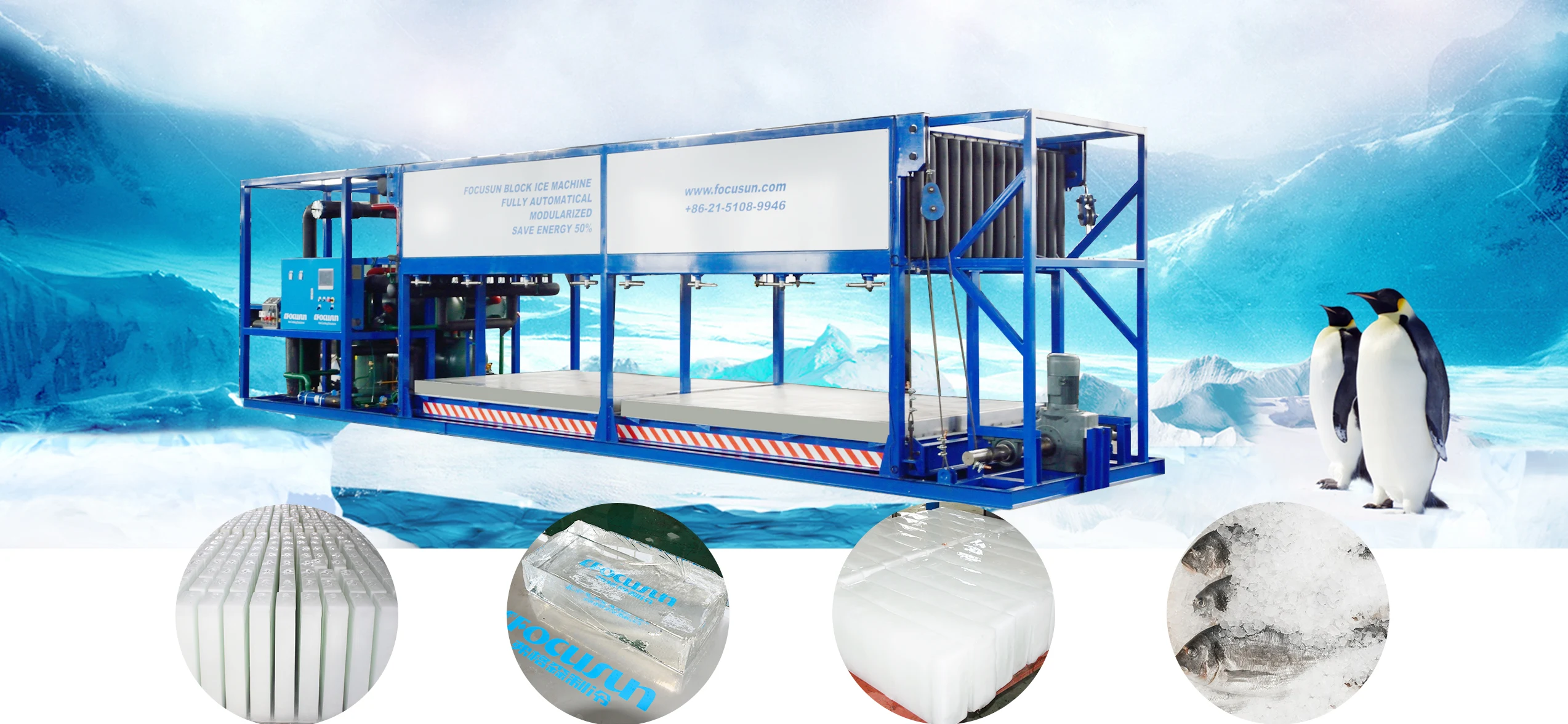 Industrial block ice machine for large-scale production of solid ice blocks used in food preservation and shipping