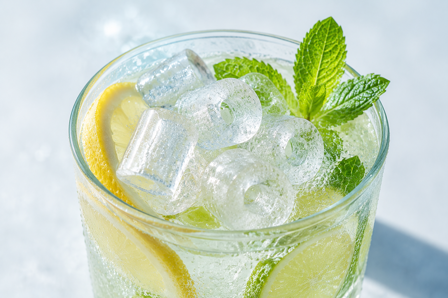 Clear tube ice produced with high-quality ice making technology for commercial applications, food processing, and cooling solutions.