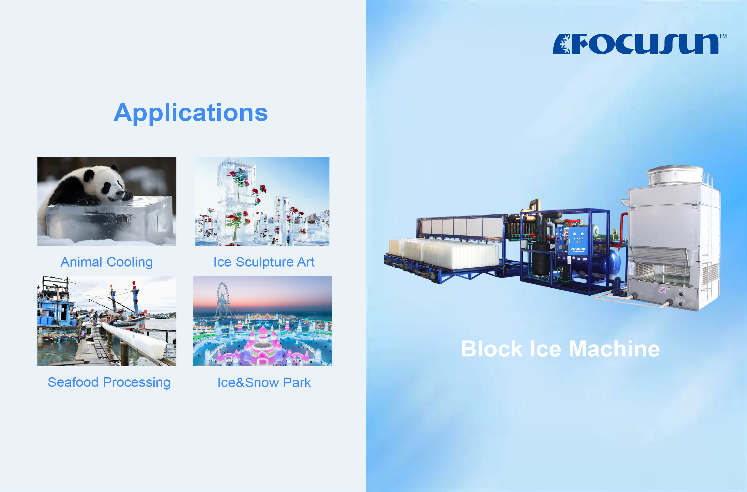 Industrial block ice machine for facility cooling