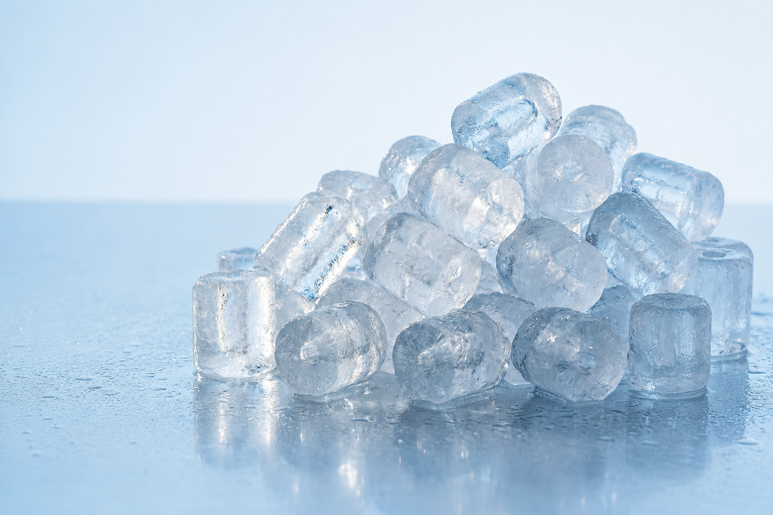 Sanitary crystal-clear hollow cylindrical tube ice produced by Focusun food-grade tube ice machine for beverage and retail bagged ice
