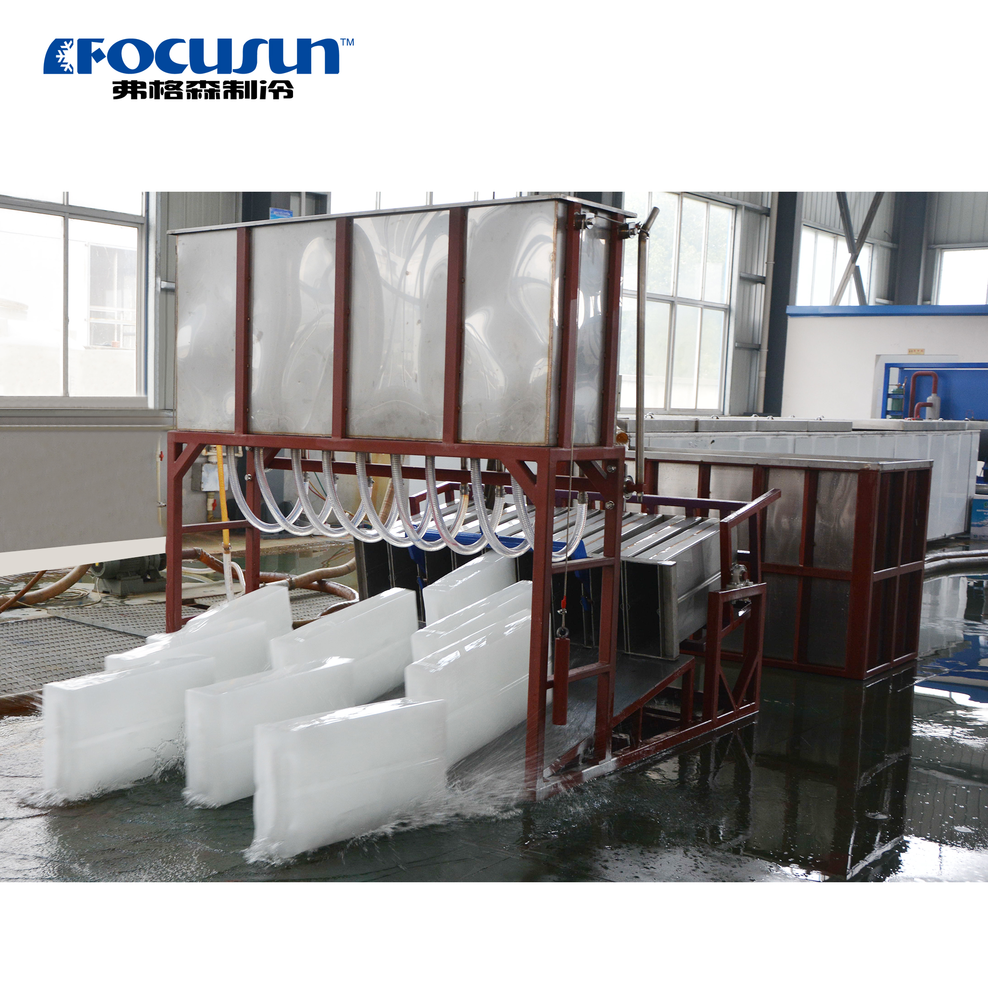 Industrial brine system block ice machine with titanium pipe evaporator for 100kg blocks