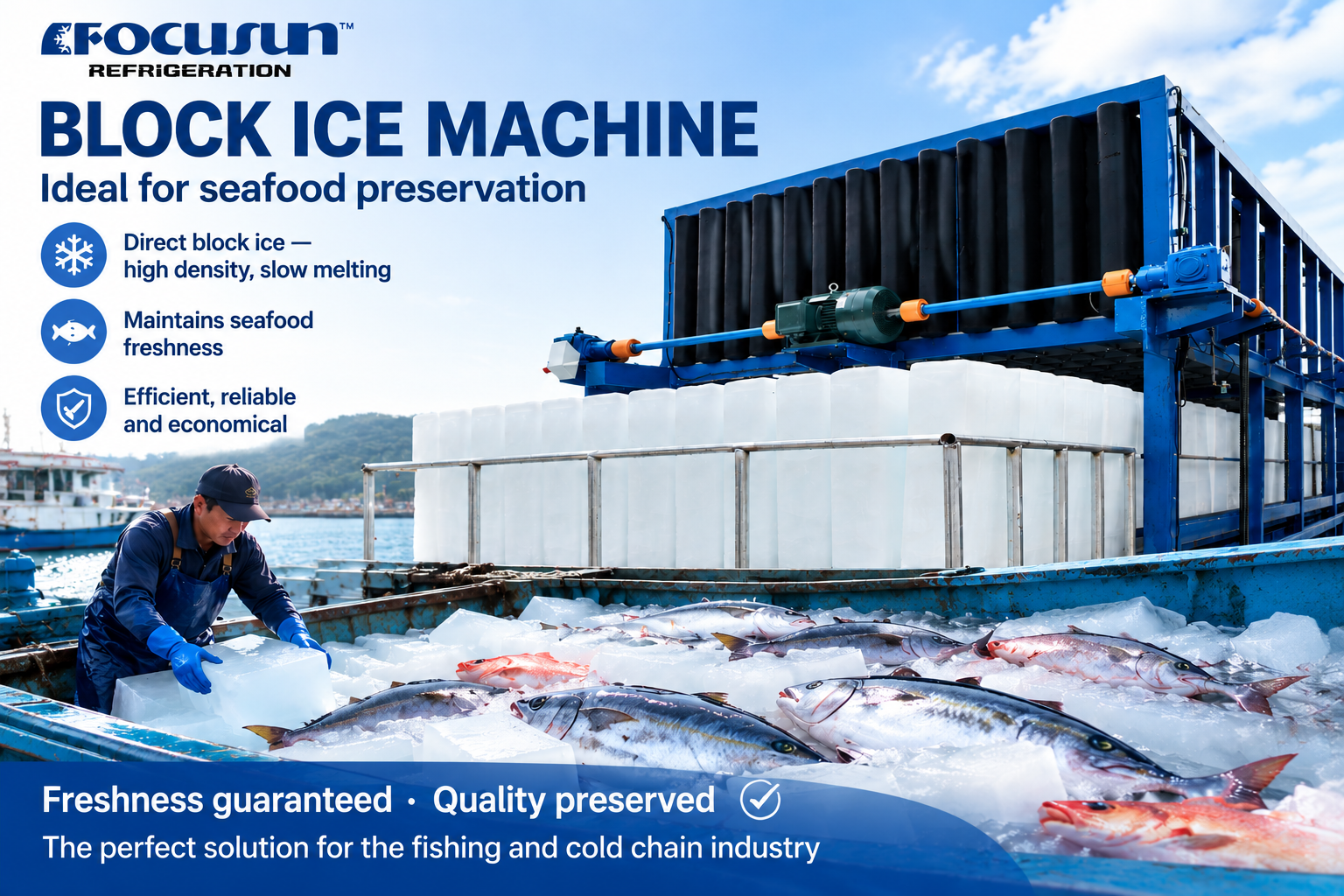 Direct refrigeration block ice machine with aluminum plates and fast 25-minute defrost