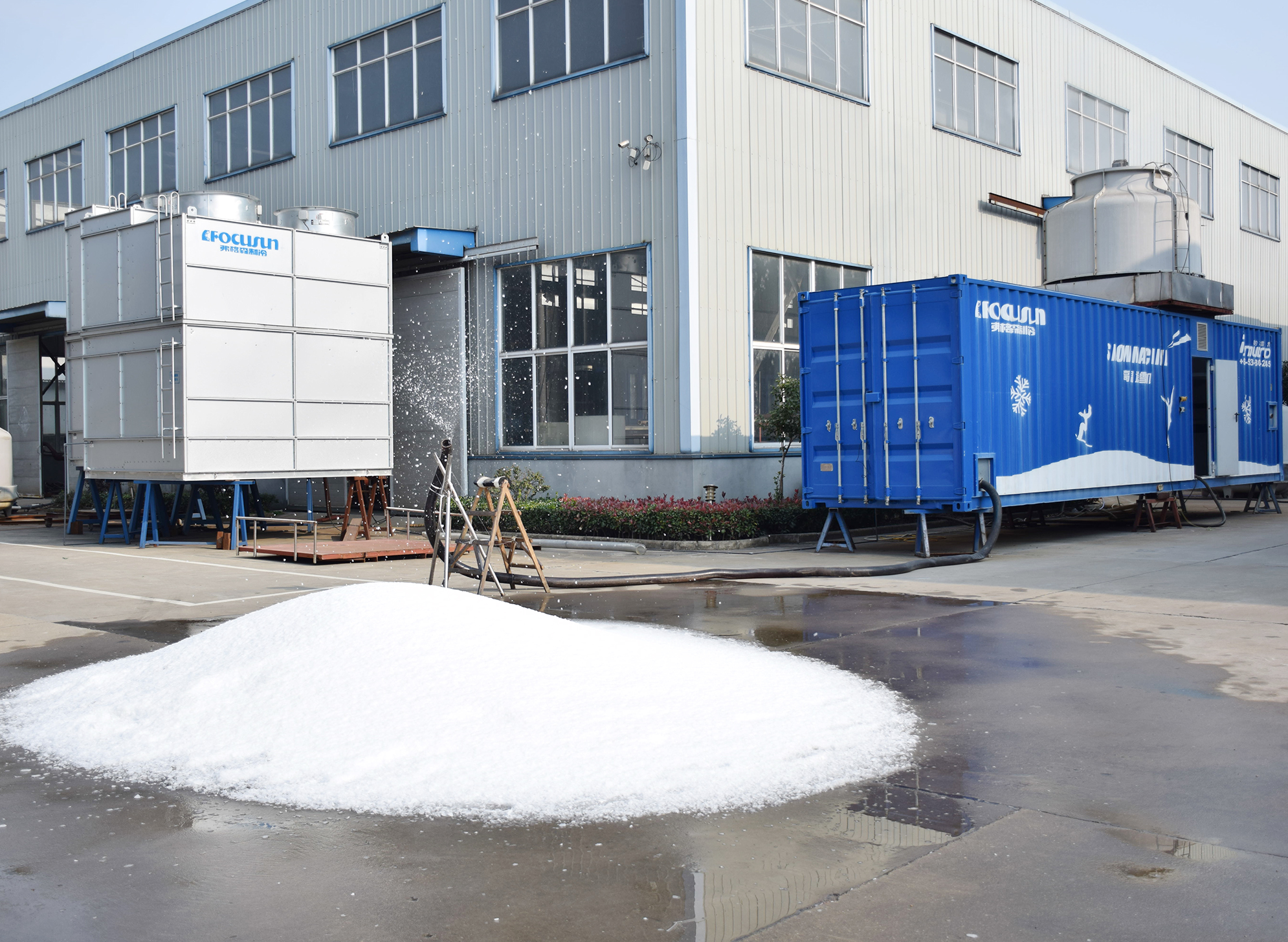Focusun containerized snow making system operating in high ambient temperatures